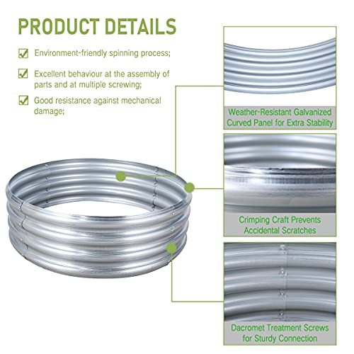 FORTUNO Round Galvanized Raised Garden Bed Box 3 FT (2 Pack) Metal Outdoor Flower Bed Steel Patio Ground Planter for Planting Vegetables and Herb, Silver