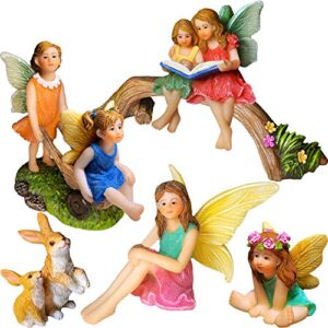 mood lab fairy garden – miniature family kit figurines & accessories – fairies statue set of 6 pcs – outdoor or house decor