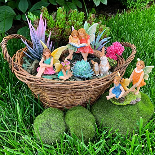 Mood Lab Fairy Garden - Miniature Family Kit Figurines & Accessories - Fairies Statue Set of 6 pcs - Outdoor or House Decor