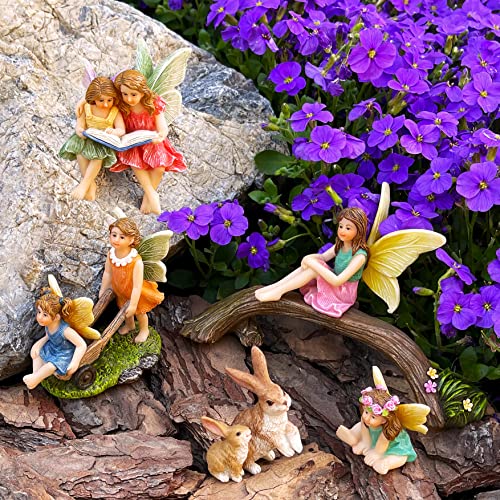 Mood Lab Fairy Garden - Miniature Family Kit Figurines & Accessories - Fairies Statue Set of 6 pcs - Outdoor or House Decor