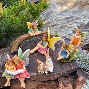 Mood Lab Fairy Garden - Miniature Family Kit Figurines & Accessories - Fairies Statue Set of 6 pcs - Outdoor or House Decor