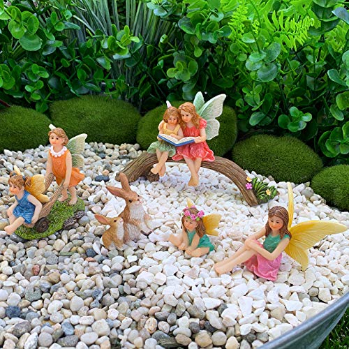 Mood Lab Fairy Garden - Miniature Family Kit Figurines & Accessories - Fairies Statue Set of 6 pcs - Outdoor or House Decor