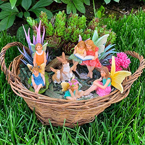 Mood Lab Fairy Garden - Miniature Family Kit Figurines & Accessories - Fairies Statue Set of 6 pcs - Outdoor or House Decor