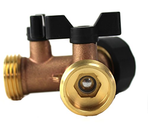 Kasian House Heavy Duty Brass Garden Hose Splitter, Y Valve, 2 Way Connector for Outdoor Faucet, Outside Water Bib Spigot Adapter, Large Comfort Grip Handles, 2 Extra Rubber Washers