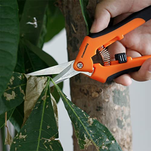 HOMEANING 1PC Pruning Shears,Trimming Scissors, Blades Gardening Hand Pruning Snips Titanium Coated Precision Bonsai Pruning Shears, Convenient and Efficient Flower Cutters (Orange)