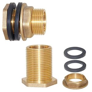 Joywayus 1/2"NPS Female x 3/4"GHT Male Brass Bulkhead Water Tank Connector & Garden Hose Shut Off Valve Kit with Rubber Washers and Teflon Tape