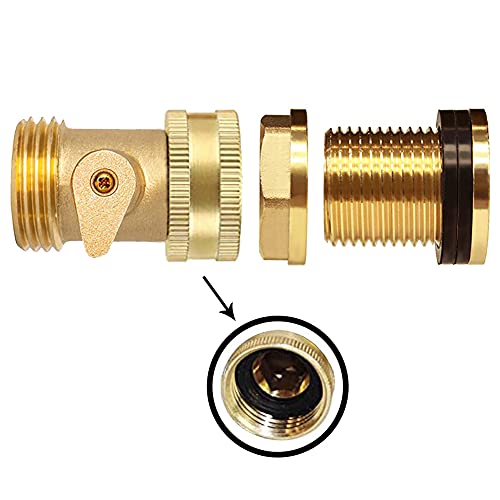 Joywayus 1/2"NPS Female x 3/4"GHT Male Brass Bulkhead Water Tank Connector & Garden Hose Shut Off Valve Kit with Rubber Washers and Teflon Tape