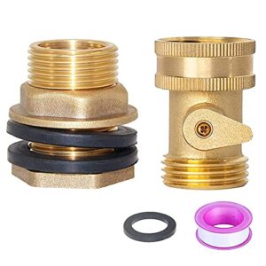 Joywayus 1/2"NPS Female x 3/4"GHT Male Brass Bulkhead Water Tank Connector & Garden Hose Shut Off Valve Kit with Rubber Washers and Teflon Tape