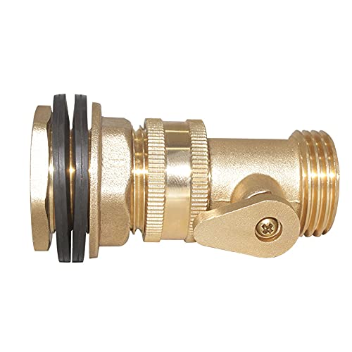 Joywayus 1/2"NPS Female x 3/4"GHT Male Brass Bulkhead Water Tank Connector & Garden Hose Shut Off Valve Kit with Rubber Washers and Teflon Tape