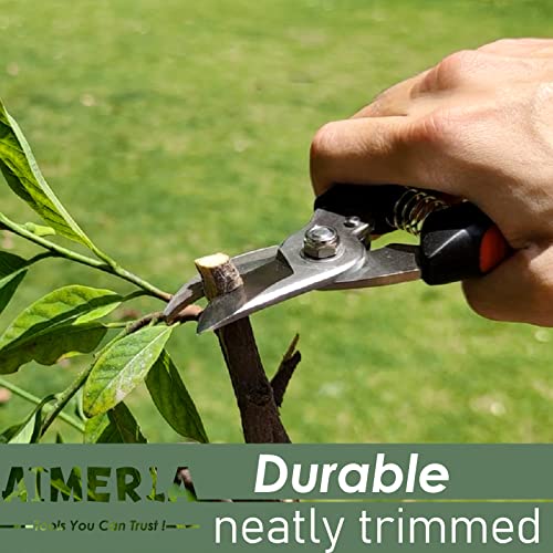 Aimerla Premium pruning shears. Stainless Steel garden shears for plants, shrubs, bushes. Durable Garden Scissors Set with Garden Gloves, Storage Bag, Garden Accessories for Women, Men