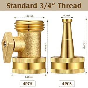 LEIFIDE 8 Pcs Brass Jet Nozzle Water Nozzle High Pressure Hose Nozzle with Garden Hose Shutoff Valve Brass Heavy Duty 3/4 Inch GHT Connector for Garden Hose