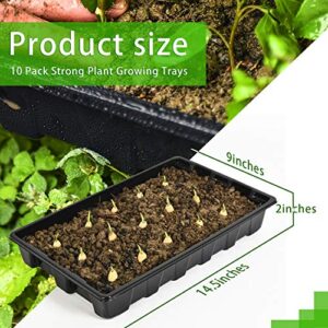 10 Pack Strong Plant Growing Trays, Extra Strength Durable Black Plastic Growing Trays (Without Drain Holes) for Greenhouse and Flowers, Wheatgrass, Sprouting, Plants Growing
