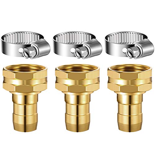 3 Pieces Aluminum Female Thread Shank Hose Menders Garden Hose Mender End Repair Kit Hose Connector Copper Fitting for 5/8 Inch or 3/4 Inch Standard Garden Hoses