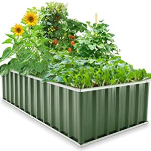 KING BIRD 6x3x1.5ft Galvanized Raised Garden Bed Outdoor Heightened Steel Metal Planter Box for Deep-Rooted Vegetables, Flowers, Large Raised Bed Kit(Green)