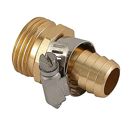 Hanobo 2 Pack Brass 5/8 Inch Male Thread Garden Hose Connectors Repair Mender with Clamps