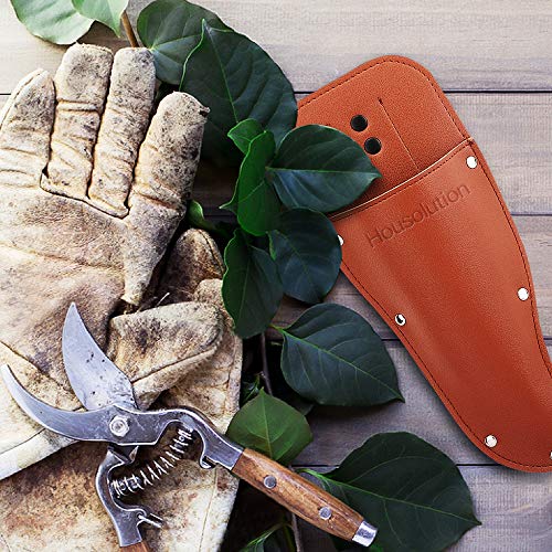 Housolution Garden Pruner Sheath, Pruner Tool Holster, Premium PU Leather Holster Protective Case Cover Scabbard for Gardening Pruning Shears Scissor - Brown