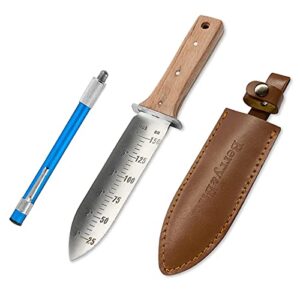 berry&bird hori hori garden knife, gardening knife with 7″ stainless steel serrated blade, japanese gardening tool with leather sheath and sharpening stone for weeding, digging, cutting & planting