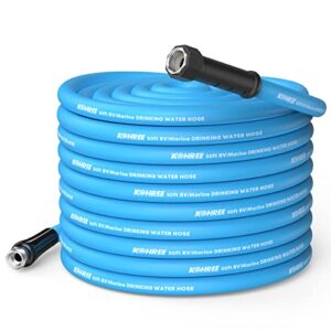 kohree 50ft rv water hose, 5/8″ drinking water hose with abrasion-resistant cover and ergonomic grip aluminum fittings, leak free, no kink, heavy duty, flexible, lightweight for camper garden