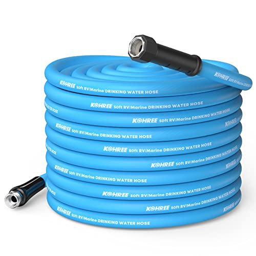 Kohree 50FT RV Water Hose, 5/8" Drinking Water Hose with Abrasion-Resistant Cover and Ergonomic Grip Aluminum Fittings, Leak Free, No Kink, Heavy Duty, Flexible, Lightweight for Camper Garden