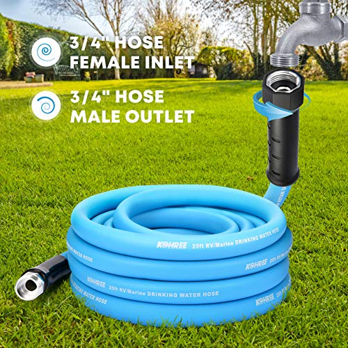 Kohree 50FT RV Water Hose, 5/8" Drinking Water Hose with Abrasion-Resistant Cover and Ergonomic Grip Aluminum Fittings, Leak Free, No Kink, Heavy Duty, Flexible, Lightweight for Camper Garden