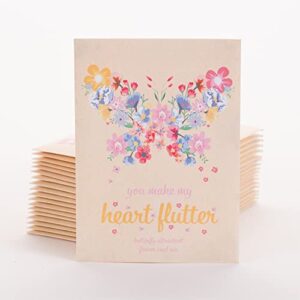 make my heart flutter! 25 bird & butterfly wildflower seed packets for planting – a beautiful valentine’s day gift – flower seeds – garden seed to grow live plants – bentley seed co.