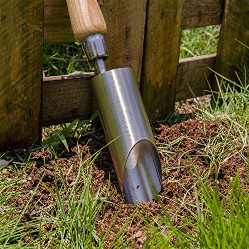 Berry&Bird Bulb Planter Tool, 12" Stainless Steel Garden Bulb Transplanter, Manual Hole Digger with Wooden Handle, Transplanting Agricultural Dibble Tool for Seed Planting & Flower Planter