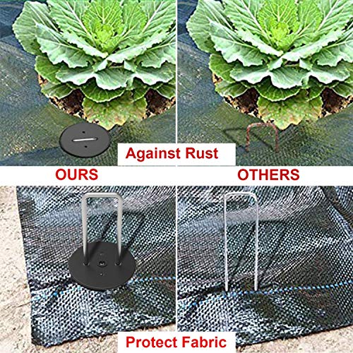 AAGUT 100 Pack Landscape Staples with Gasket Washer Caps, 6 Inch Vapor Barrier Stakes, Metal Garden Stakes Landscape Fabric Staples for Gardening Landscaping, Sod Fence Yard Lawn Ground Weed Mat Pins