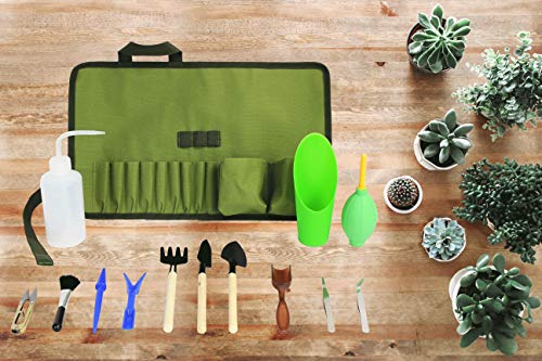 Succulent Kit Roll Organizer Gardening Tool Set | Terrarium Supplies Mini Succulent Garden Tool Kit | Heavy Duty Succulent Bonsai Planter Set Indoor Gardening | Fairy Zen Kit for Soil Fertilizer Seeds