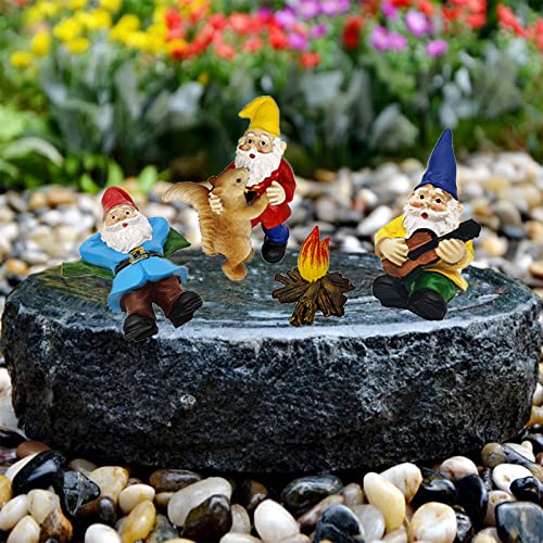 JIUMO Dance Miniature Garden Gnome Set of 4 Fairy Garden Gnomes Accessories Campfire Little Garden Gnomes Outdoor Small Garden Gnome Figurines Ornaments Gifts