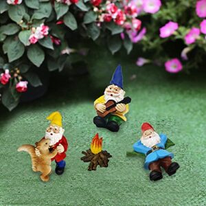 JIUMO Dance Miniature Garden Gnome Set of 4 Fairy Garden Gnomes Accessories Campfire Little Garden Gnomes Outdoor Small Garden Gnome Figurines Ornaments Gifts