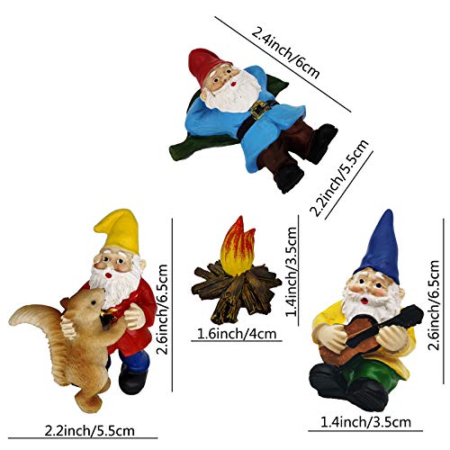 JIUMO Dance Miniature Garden Gnome Set of 4 Fairy Garden Gnomes Accessories Campfire Little Garden Gnomes Outdoor Small Garden Gnome Figurines Ornaments Gifts