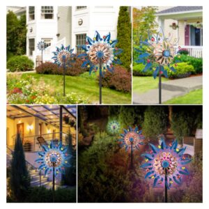 Solar Wind Spinner Retro Spinner, Waterproof Outdoor Metal Wind Sculpture for Patio, Lawn & Garden Decor
