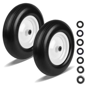 Eazy2hD 2 Pack 4.80/4.00-8 Flat-Free Wheelbarrow Cart 16" Solid Rubber Wheel Barrel Tires Non-Slip Center Hub 3.25"-6", Installed 3/4" Bearing with Extra 5/8" Bearing for Yard Cart Garden Wagon