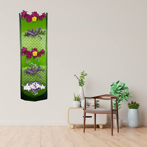 MIYORI Indi- Deeper Bigger 5 Pocket Hanging Vertical Garden Wall Planter Yard Garden Home Decoration planters Pockets Fabric Felt Fence Indoor Wall Garden Planter Jardin Balcony Waterproof (Green)