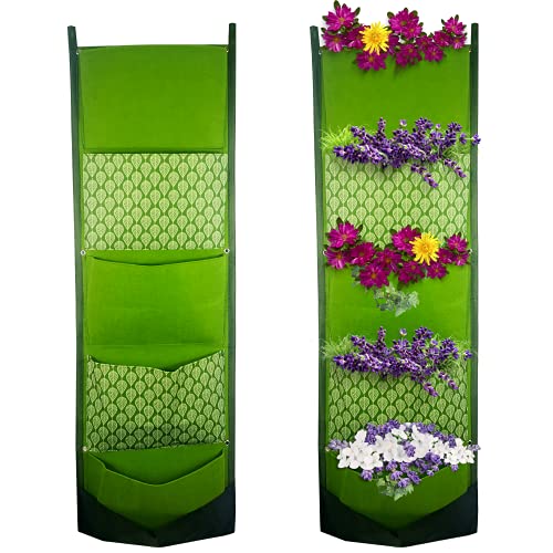 MIYORI Indi- Deeper Bigger 5 Pocket Hanging Vertical Garden Wall Planter Yard Garden Home Decoration planters Pockets Fabric Felt Fence Indoor Wall Garden Planter Jardin Balcony Waterproof (Green)