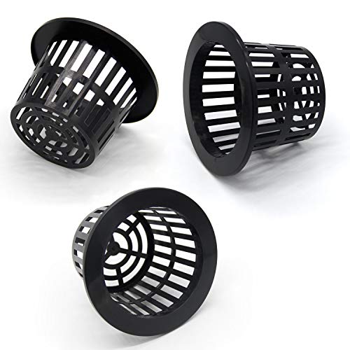 Coolrunner 25 Pack 4 inch Garden Net Cups Pots, Plastic Plant Nursery Pots, Slotted Mesh Wide Lip Round Heavy Duty Net Pot Bucket Basket for Hydroponics(Black)