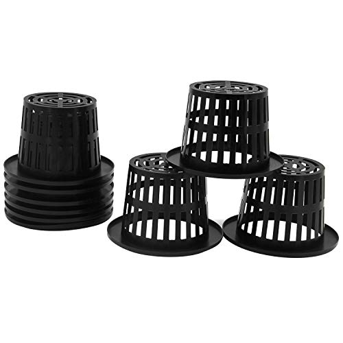 Coolrunner 25 Pack 4 inch Garden Net Cups Pots, Plastic Plant Nursery Pots, Slotted Mesh Wide Lip Round Heavy Duty Net Pot Bucket Basket for Hydroponics(Black)