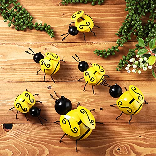 Hotop 6 Pcs Metal Bee Decorations Metal Bee Wall Decor Garden Yard Fence 3D Iron Art Sculpture Ornaments for Lawn Yard Bedroom Room Wall Decor