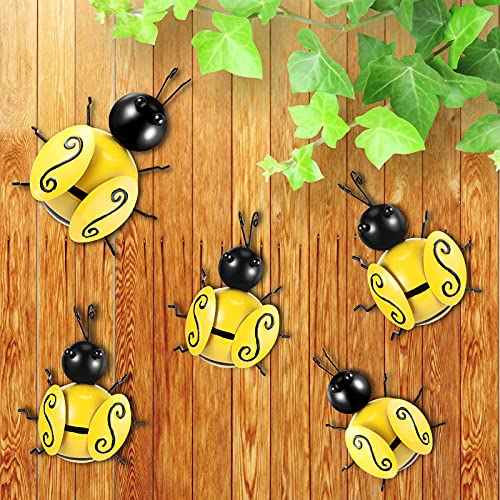 Hotop 6 Pcs Metal Bee Decorations Metal Bee Wall Decor Garden Yard Fence 3D Iron Art Sculpture Ornaments for Lawn Yard Bedroom Room Wall Decor