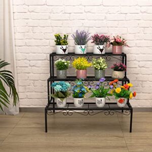 DOEWORKS 3 Tier Stair Style Metal Plant Stand, Garden Shelf for Large Flower Pot Display Rack Indoor Outdoor, Black