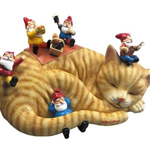 By Mark & Margot - Outdoor Garden Gnomes Picnic Sleeping Cat Statue - Beautiful Funny Novelty Gift (One Size, Blue)