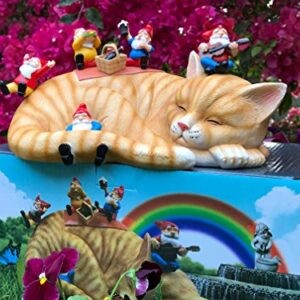 By Mark & Margot - Outdoor Garden Gnomes Picnic Sleeping Cat Statue - Beautiful Funny Novelty Gift (One Size, Blue)