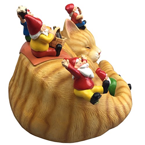 By Mark & Margot - Outdoor Garden Gnomes Picnic Sleeping Cat Statue - Beautiful Funny Novelty Gift (One Size, Blue)