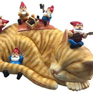 By Mark & Margot - Outdoor Garden Gnomes Picnic Sleeping Cat Statue - Beautiful Funny Novelty Gift (One Size, Blue)