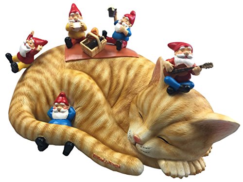 By Mark & Margot - Outdoor Garden Gnomes Picnic Sleeping Cat Statue - Beautiful Funny Novelty Gift (One Size, Blue)