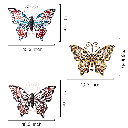 dreamskip 3 Pack Metal Butterfly Wall Decor, Outdoor Wall Art, Metal Butterflies Wall Sculpture for Garden, Patio, Fence, Yard, Balcony Decoration