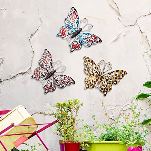 dreamskip 3 Pack Metal Butterfly Wall Decor, Outdoor Wall Art, Metal Butterflies Wall Sculpture for Garden, Patio, Fence, Yard, Balcony Decoration