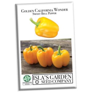 golden california wonder sweet bell pepper seeds, 50+ heirloom seeds per packet, (isla’s garden seeds), non gmo seeds, botanical name: capsicum annuum, great home garden gift