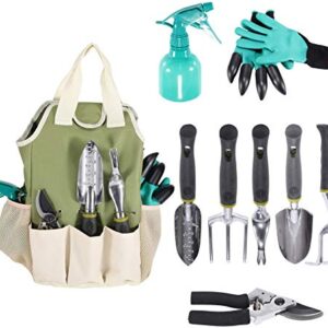 Garden Tool Set | Garden Tools Organizer Tote | Gardening Gloves Included Great Garden Tools for Woman and Men | 9 Piece Garden Accessories Tool Organizer Kit | Gardening Gifts | Gardeners Supply