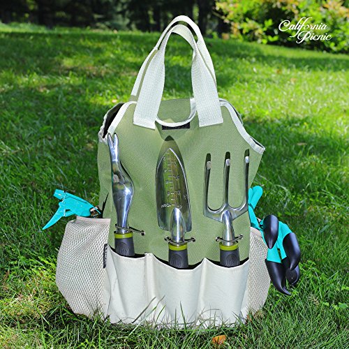 Garden Tool Set | Garden Tools Organizer Tote | Gardening Gloves Included Great Garden Tools for Woman and Men | 9 Piece Garden Accessories Tool Organizer Kit | Gardening Gifts | Gardeners Supply